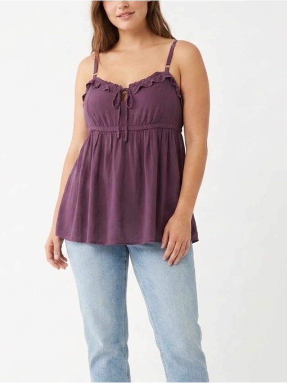 Torrid babydoll Ruffled Tie-Front Camisole in Plum